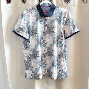 Au Noir Mens Polo Shirt 1Xl Preppy Floral Mercerized Cotton Retro Casual 19008